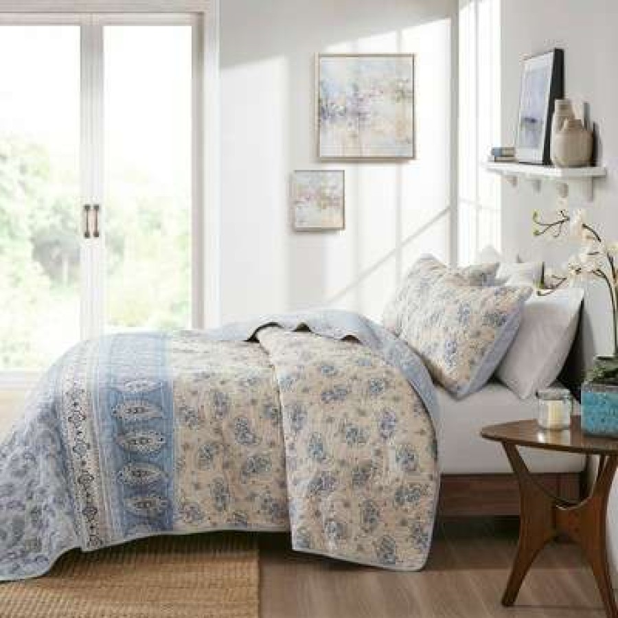 Coverlet Bedding Sets * | Discount Madison Park 3Pc Heidi Reversible Cotton Coverlet Set Blue/Beige