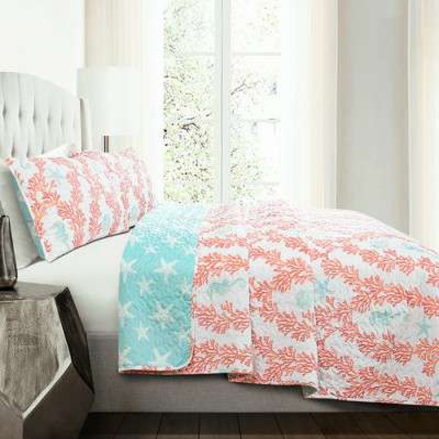 Quilt Bedding Sets * | Flash Sale Lush Decor Blue Dina Coral Quilt Set Lush Decor