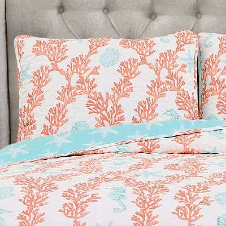 Quilt Bedding Sets * | Flash Sale Lush Decor Blue Dina Coral Quilt Set Lush Decor