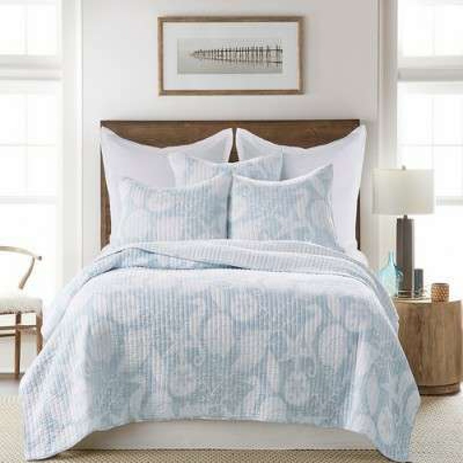 Quilt Bedding Sets * | Hot Sale Stillwater Blue Quilt And Pillow Sham Set Levtex Home