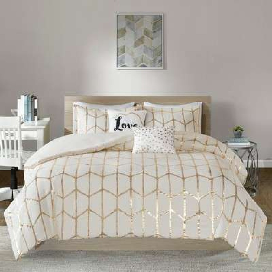 Duvet Cover Bedding Sets * | Discount Intelligent Design Arielle Metallic Printed Duvet Cover Set