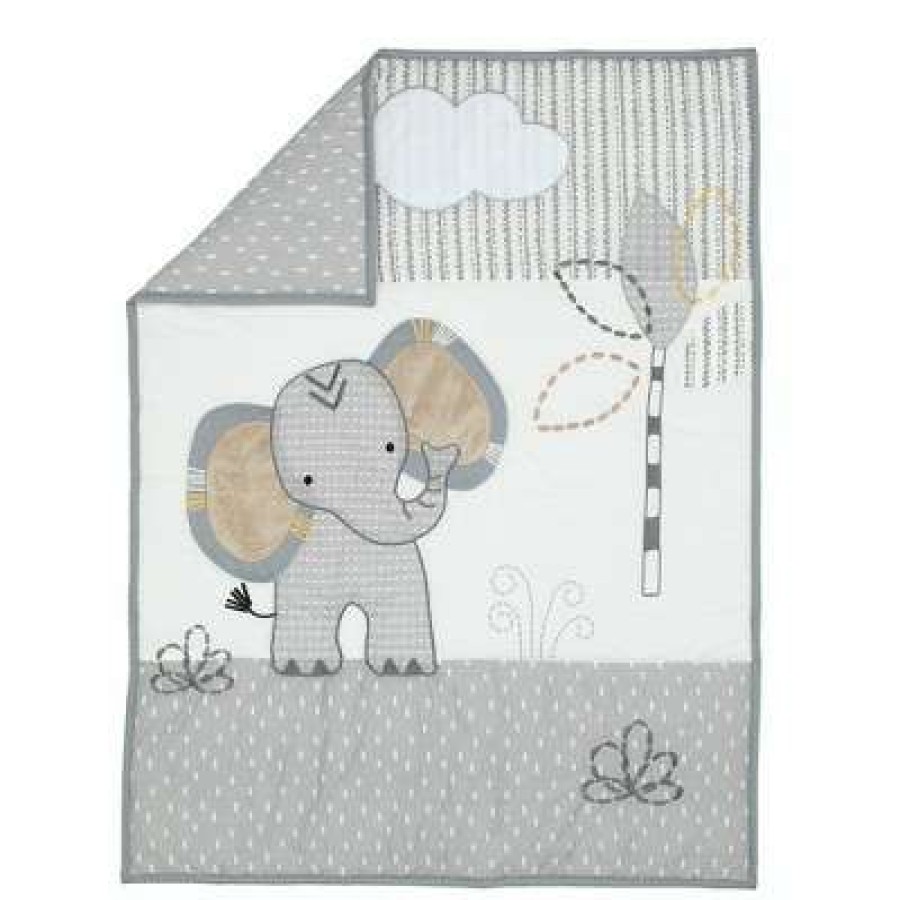 Quilt Bedding Sets * | New Lambs & Ivy Jungle Safari Elephant 3-Piece Mini Crib Bedding Set Gray/White