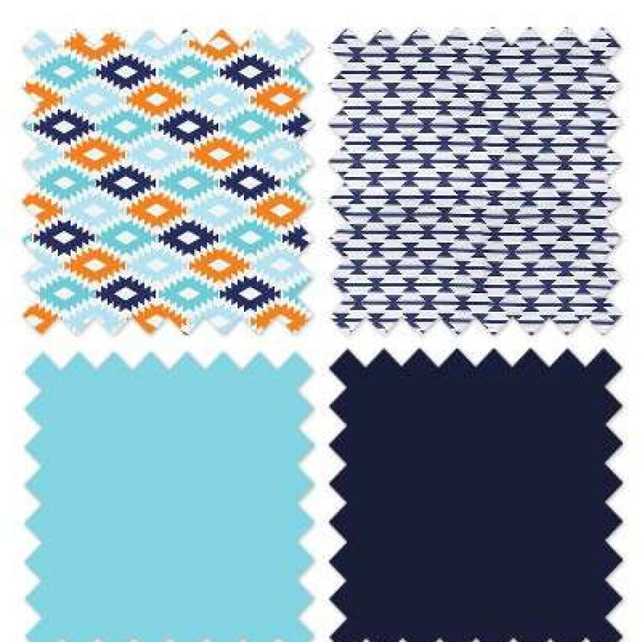 Comforter Bedding Sets * | Deals Bacati Aztec Print Liam Aqua Orange Navy 4 Pc Toddler Bedding Set