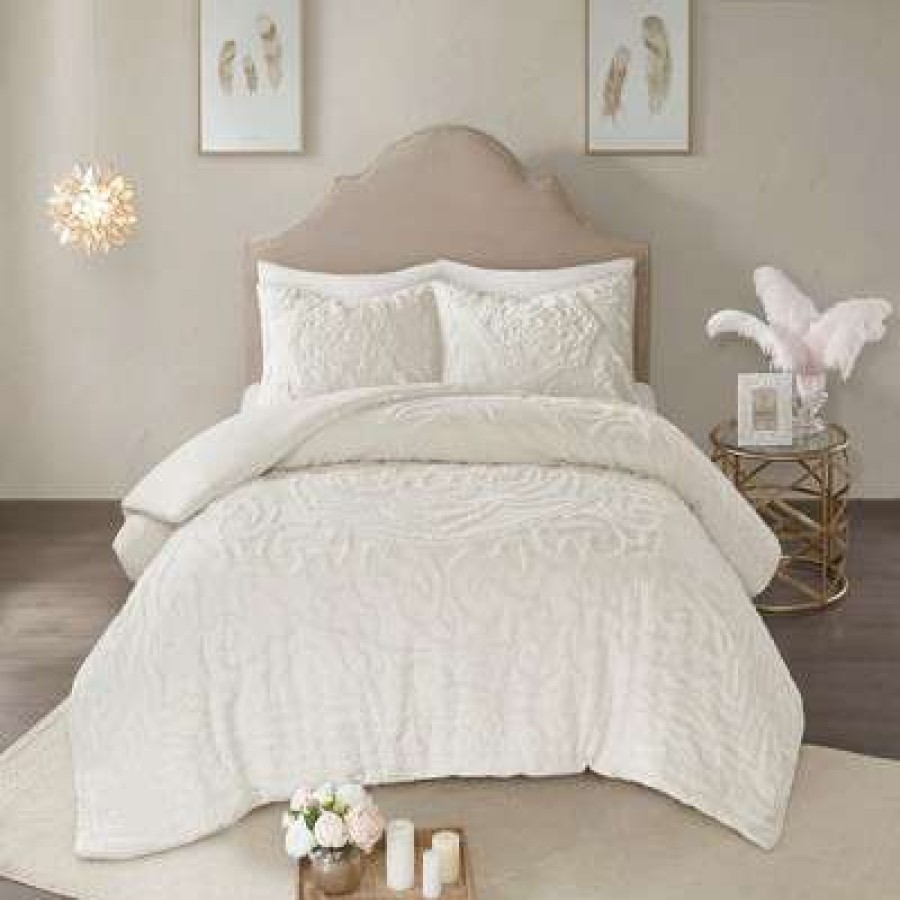 Duvet Cover Bedding Sets * | Outlet Madison Park Cecily Tufted Cotton Chenille Medallion Duvet Cover Set