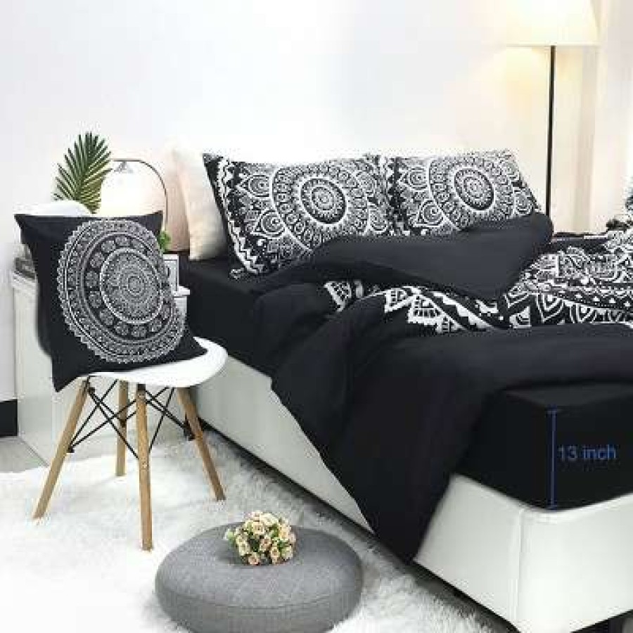 Duvet Cover Bedding Sets * | Buy 5 Pcs Polyester Bohemian Bedding Sets King Black Piccocasa