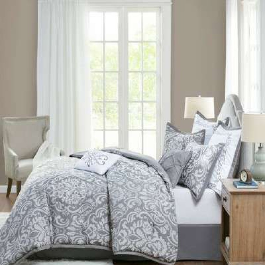 Comforter Bedding Sets * | Outlet Madison Park 8Pc Amelia Jacquard Comforter Set Gray