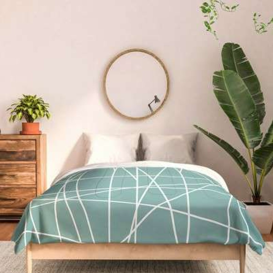 Duvet Cover Bedding Sets * | Promo Minimal Architecture Cotton Duvet & Sham Set Deny Designs Green