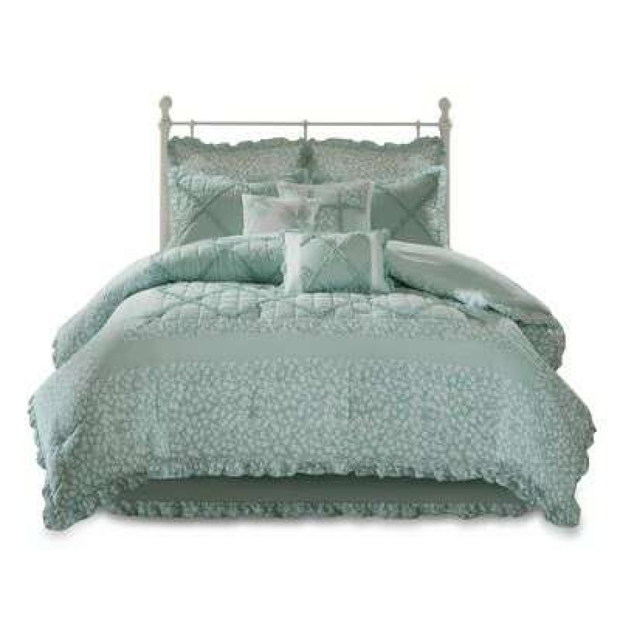 Comforter Bedding Sets * | Cheapest Madison Park Gretchen Cotton Percale Comforter Set 9Pc Aqua