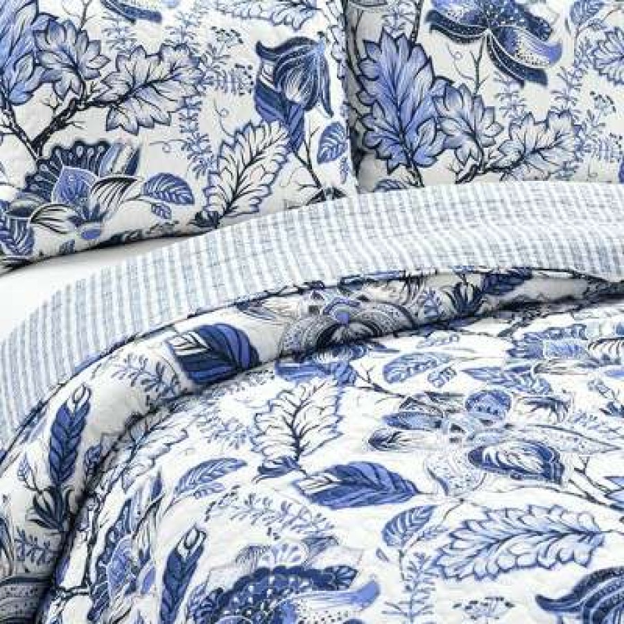 Quilt Bedding Sets * | Hot Sale Lush Decor Lush Decor Cynthia Jacobean Quilt & Sham Set Blue