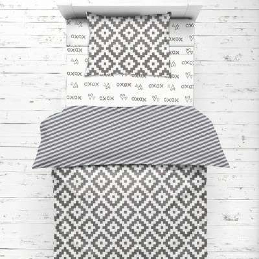 Comforter Bedding Sets * | Best Reviews Of Bacati Love Aztec Print Gray 4 Pc Toddler Bedding Set