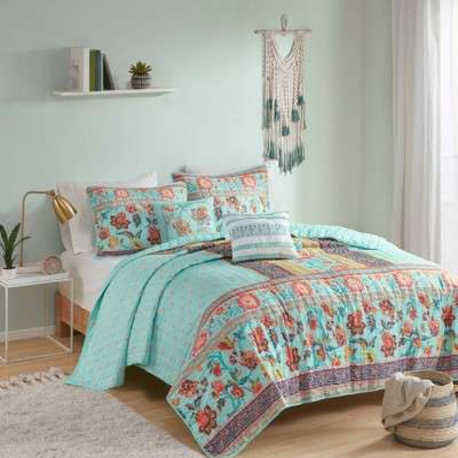 Coverlet Bedding Sets * | Outlet Intelligent Design Valerie Boho Printed Coverlet Set Aqua