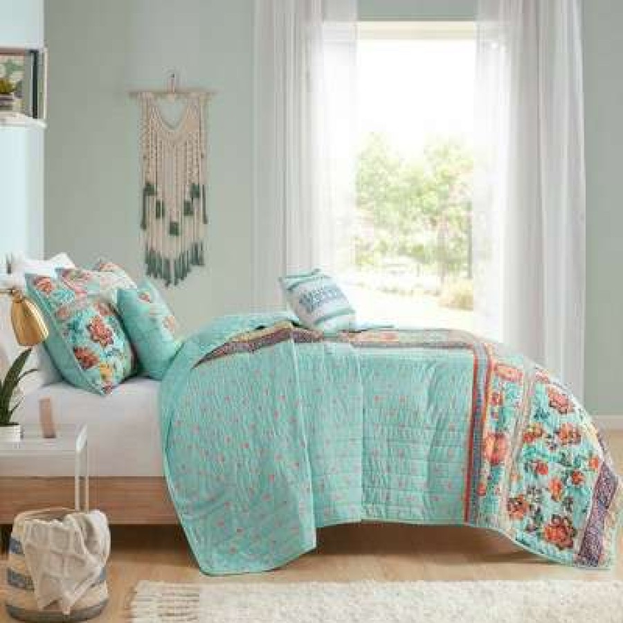 Coverlet Bedding Sets * | Outlet Intelligent Design Valerie Boho Printed Coverlet Set Aqua