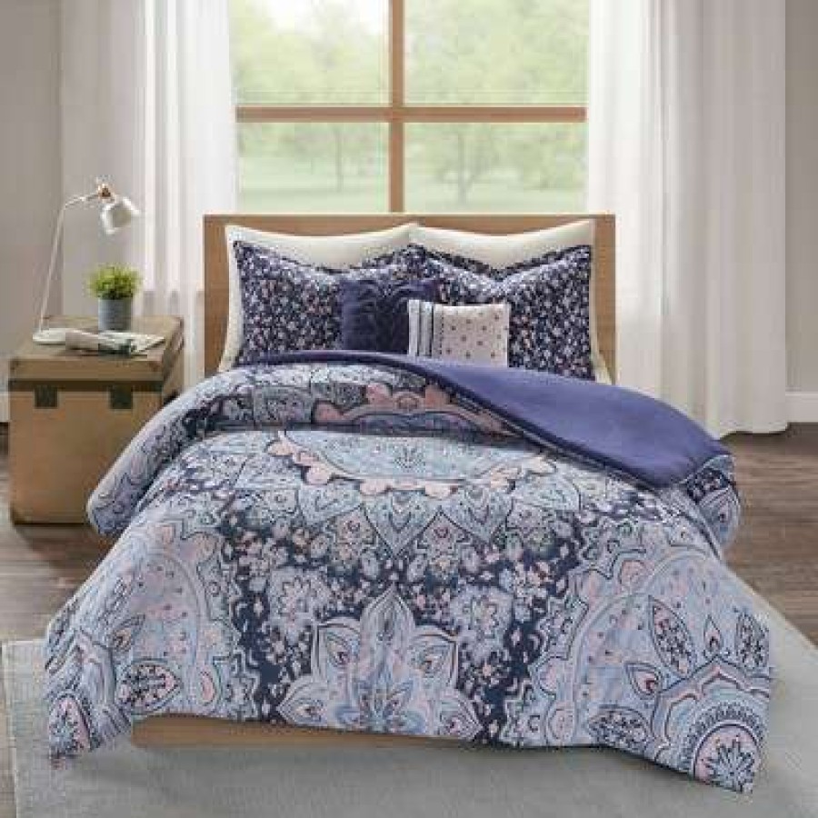 Duvet Cover Bedding Sets * | Cheap Intelligent Design Willow Twin/Twin Extra Long 4Pc Boho Duvet Cover Set Blue