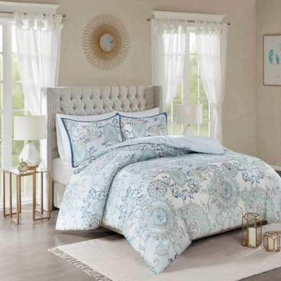 Duvet Cover Bedding Sets * | Brand New Madison Park 3Pc Lina Cotton Printed Reversible Duvet Cover Set Blue