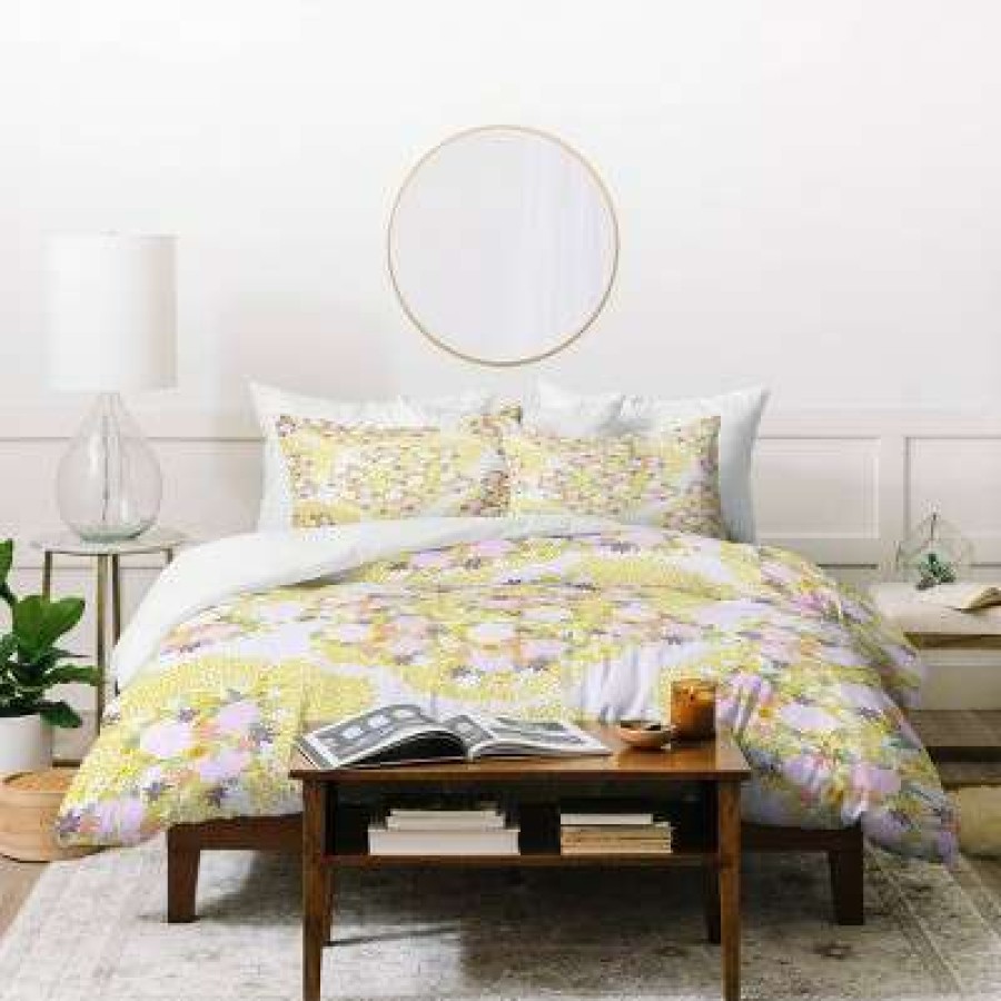 Duvet Cover Bedding Sets * | New Iveta Abolina Babette Garden Duvet Set Yellow Deny Designs