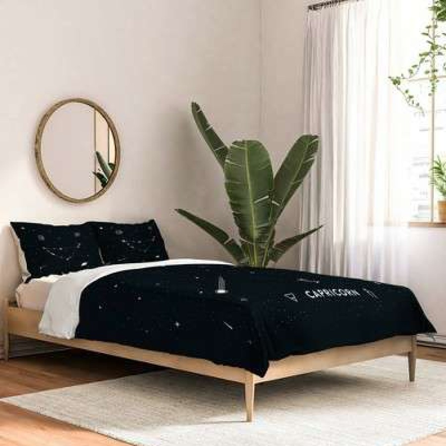 Coverlet Bedding Sets * | Top 10 Cuss Yeah Designs Capricorn Star Constellation Comforter Set Deny Designs Black