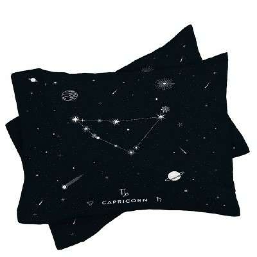 Coverlet Bedding Sets * | Top 10 Cuss Yeah Designs Capricorn Star Constellation Comforter Set Deny Designs Black