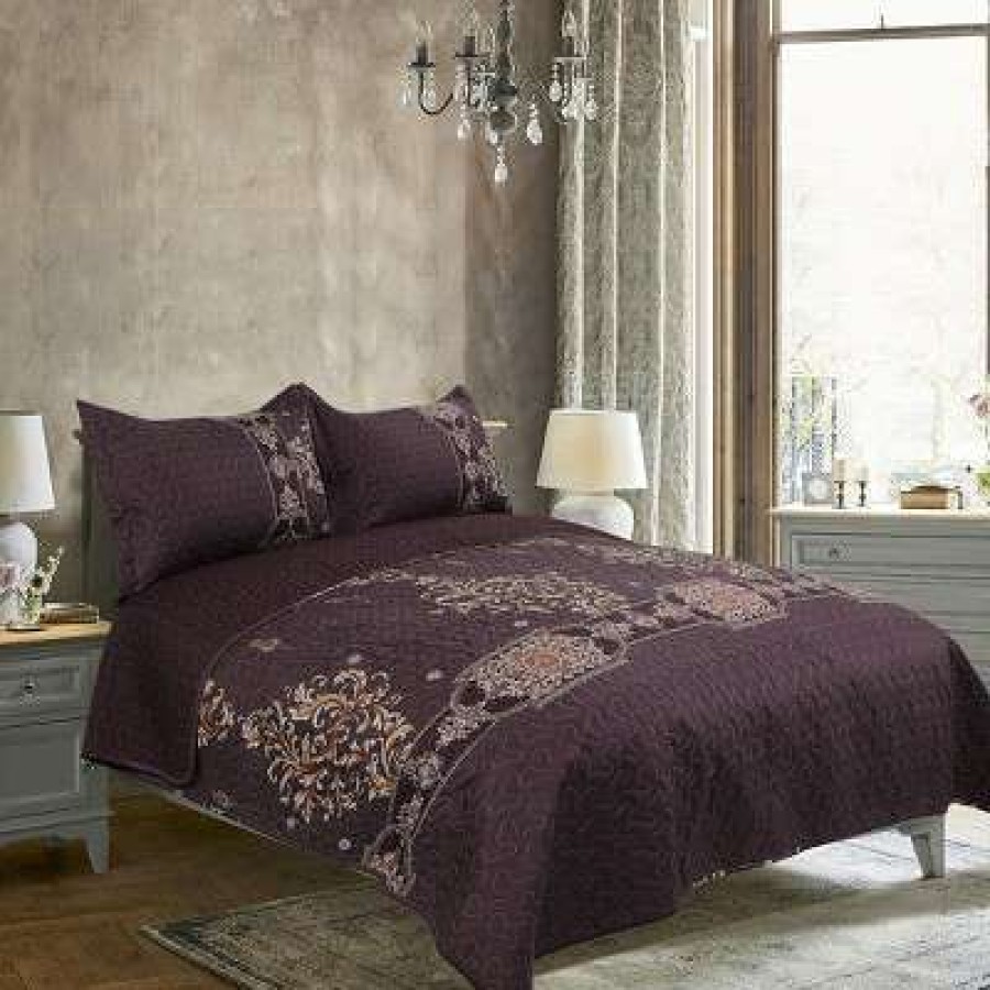 Bedspread Bedding Sets * | Wholesale 3 Pcs Bedspread Luxury Floral Pattern With 2 Pillow Shams Piccocasa