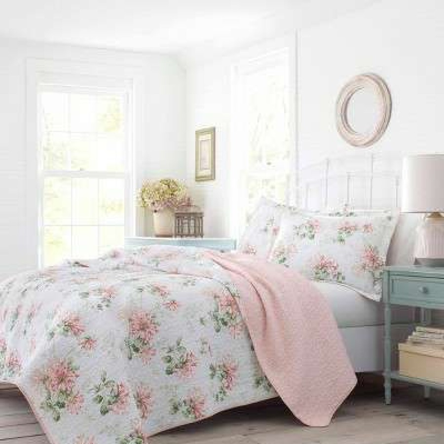 Quilt Bedding Sets * | Wholesale Honeysuckle Reversible Quilt Set Pink Laura Ashley