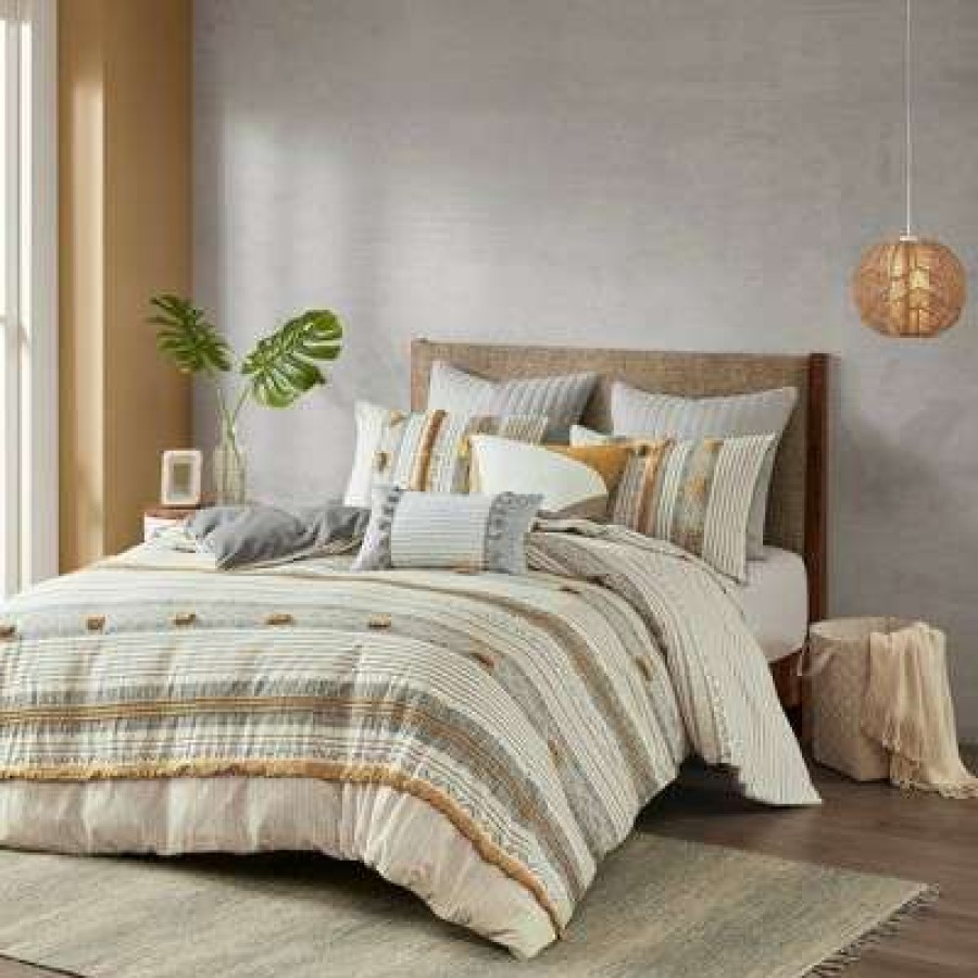 Duvet Cover Bedding Sets * | New Ink+Ivy 3Pc Cody Cotton Duvet Cover Set Yellow/Gray