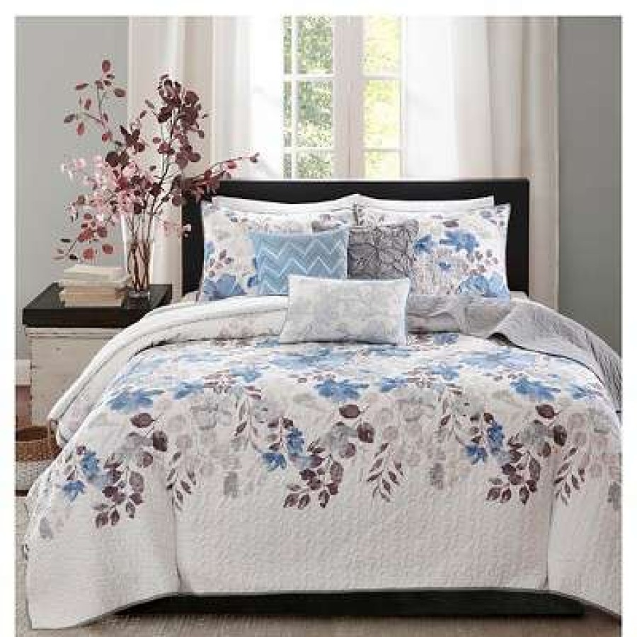 Quilt Bedding Sets * | Hot Sale Madison Park Willow Watercolor Floral Quilted Coverlet Set 6Pc