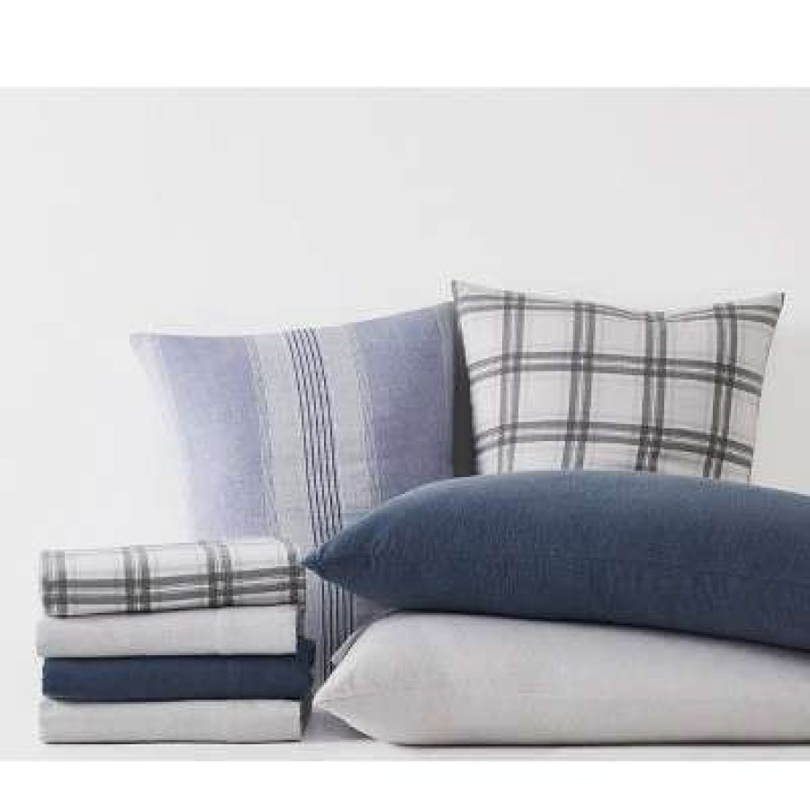 Duvet Cover Bedding Sets * | Buy Stripe Flannel Duvet Cover Set London Fog White/Blue