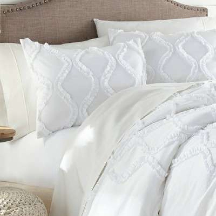 Duvet Cover Bedding Sets * | Deals Anne Ruffle Ogee Duvet Cover Set Stone Cottage White