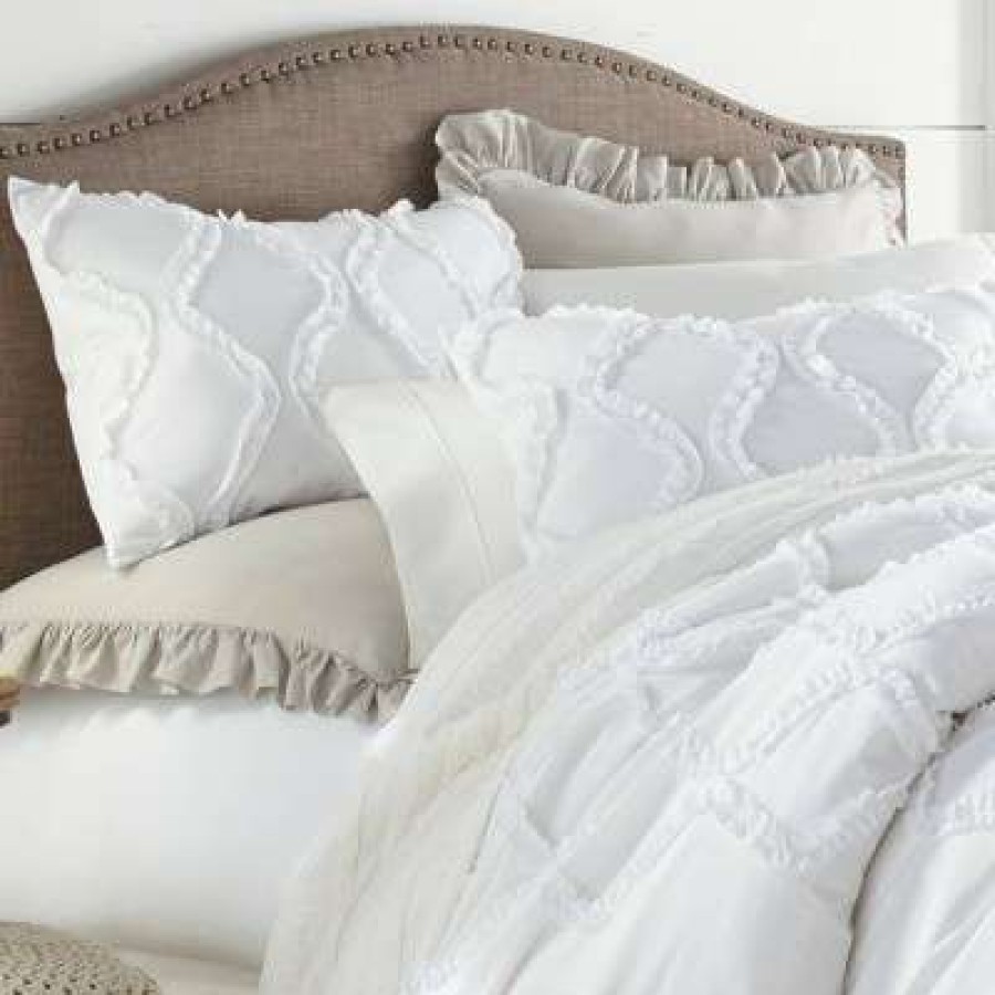 Duvet Cover Bedding Sets * | Deals Anne Ruffle Ogee Duvet Cover Set Stone Cottage White