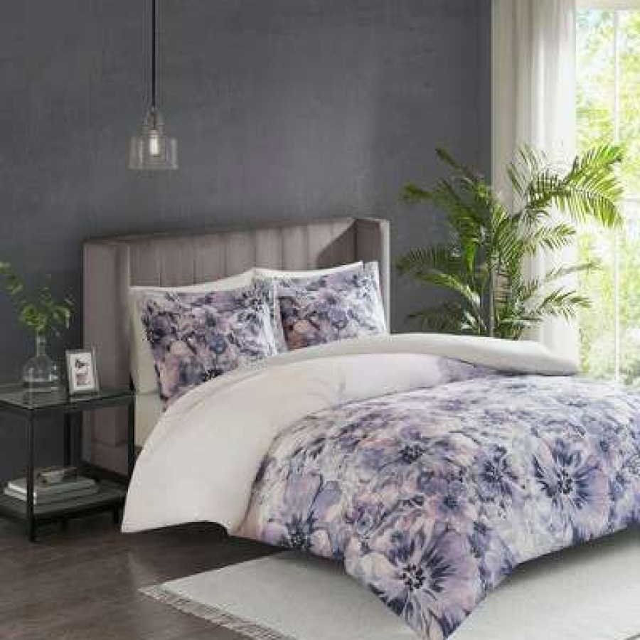 Duvet Cover Bedding Sets * | Outlet Madison Park 3Pc Slade Cotton Printed Duvet Cover Set Purple