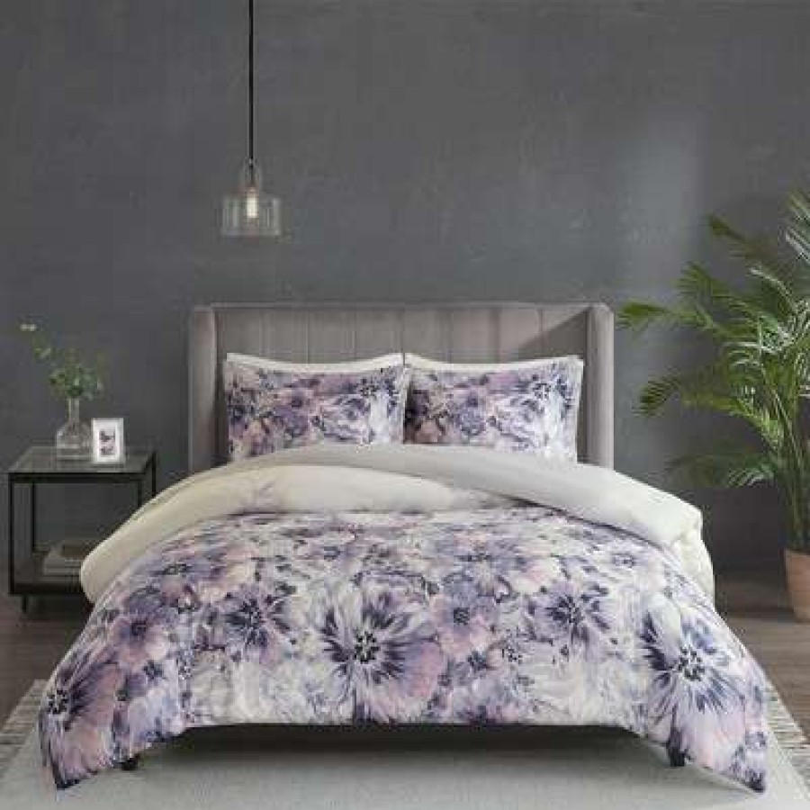 Duvet Cover Bedding Sets * | Outlet Madison Park 3Pc Slade Cotton Printed Duvet Cover Set Purple