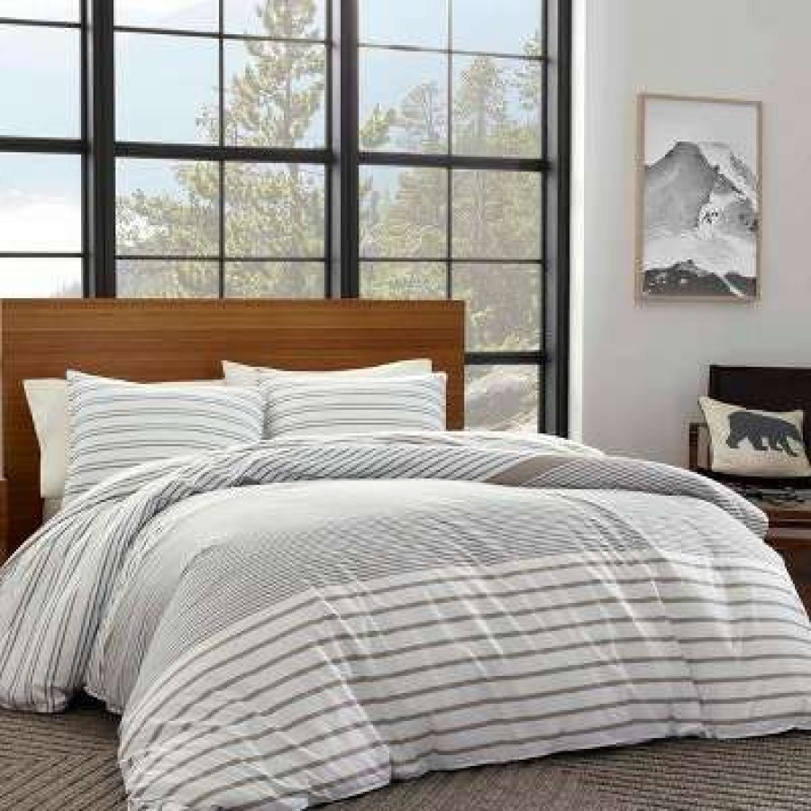 Duvet Cover Bedding Sets * | Best Reviews Of Eddie Bauer Cooper Stripe Reversible Duvet Cover & Sham Set Beige