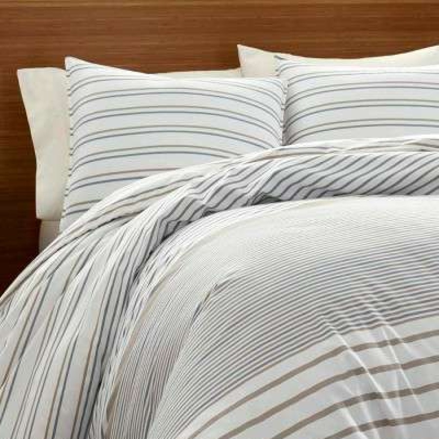 Duvet Cover Bedding Sets * | Best Reviews Of Eddie Bauer Cooper Stripe Reversible Duvet Cover & Sham Set Beige