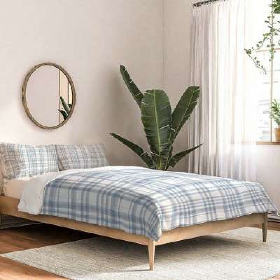 Comforter Bedding Sets * | Top 10 Queen Little Arrow Design Co Winter Watercolor Plaid Comforter Set Deny Designs Blue