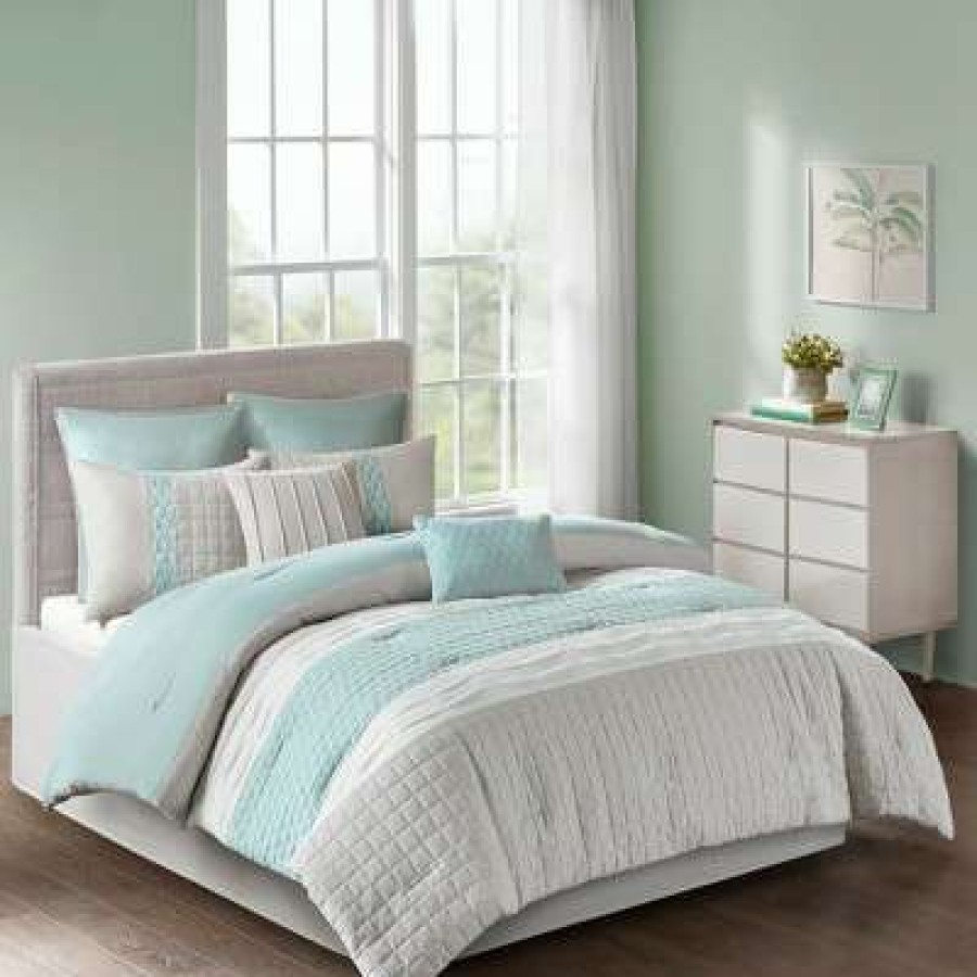 Comforter Bedding Sets * | Wholesale 510 Design 8Pc Arlie Comforter Set Seafoam/Gray