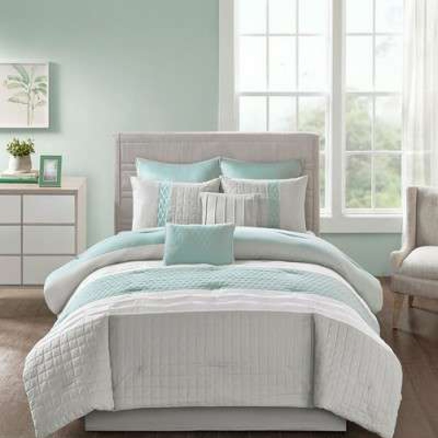 Comforter Bedding Sets * | Wholesale 510 Design 8Pc Arlie Comforter Set Seafoam/Gray