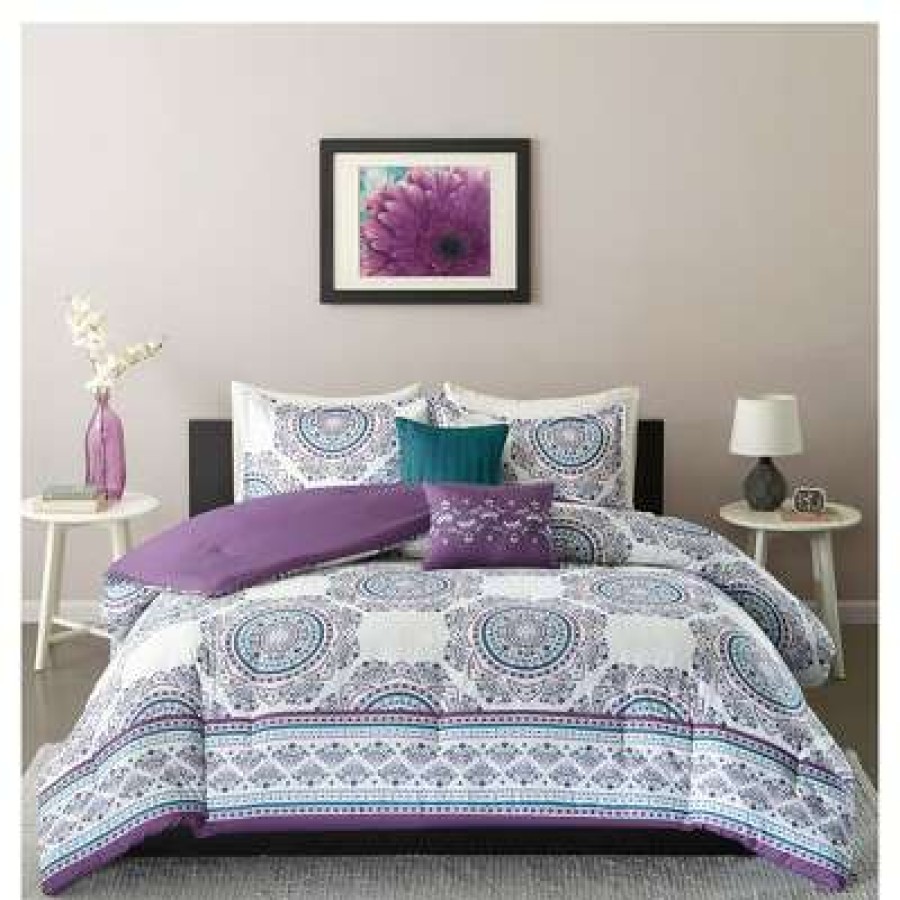 Comforter Bedding Sets * | Brand New Intelligent Design Camryn Medallion Printed Comforter Set Purple