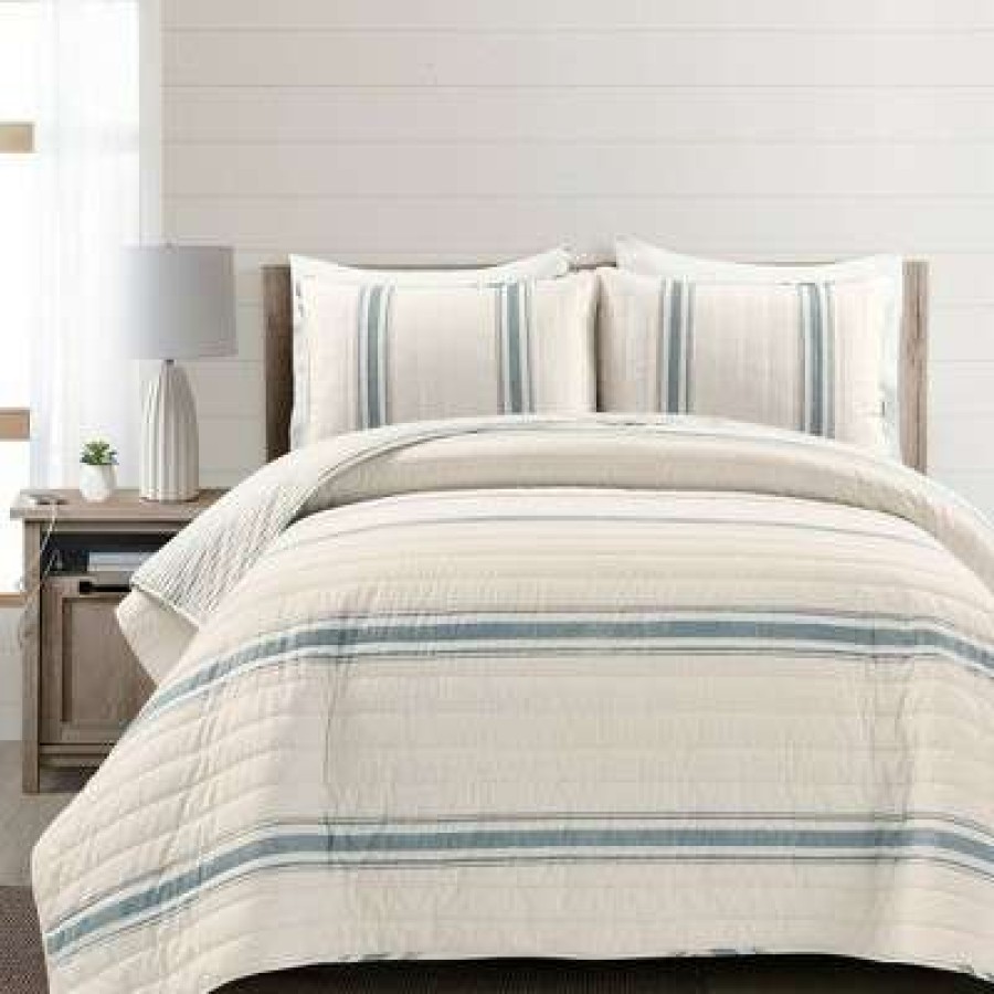 Quilt Bedding Sets * | Outlet Lush Decor 3Pc Farmhouse Stripe Quilt Lush Decor