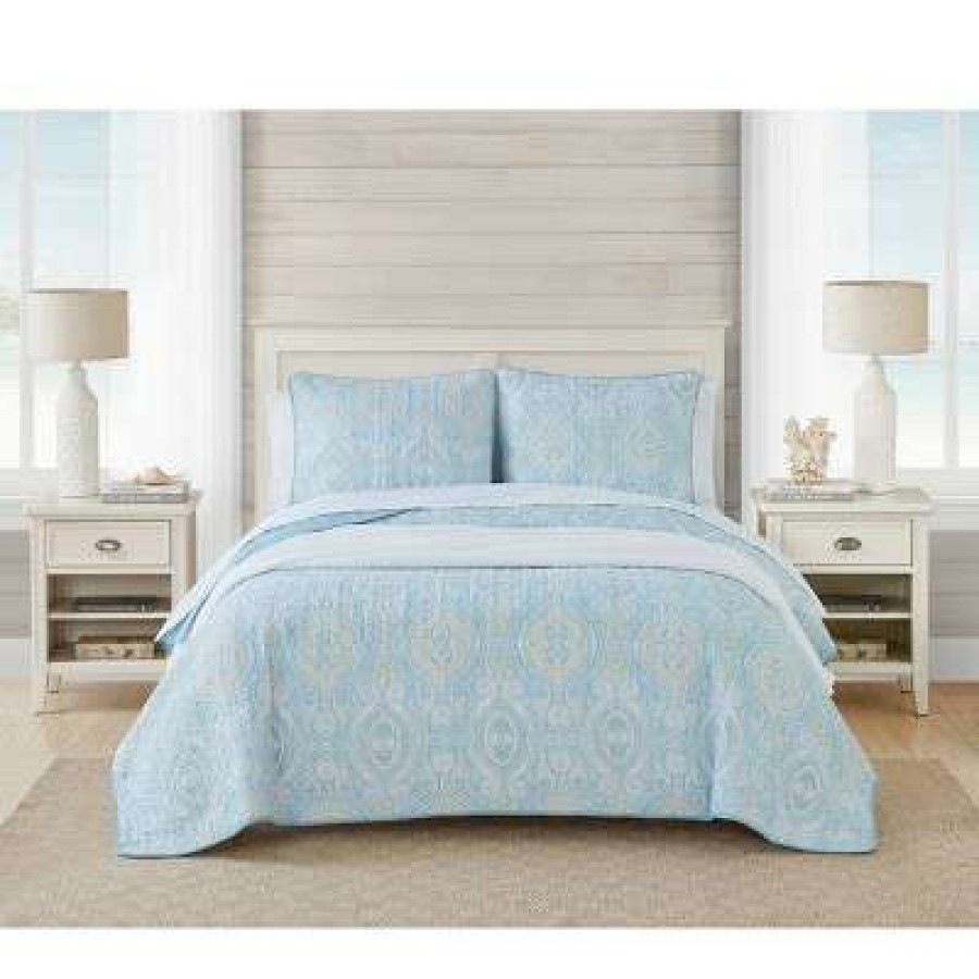 Quilt Bedding Sets * | Best Pirce Full/Queen Turtle Cove Quilt & Sham Set Light Turquoise/Aqua Tommy Bahama