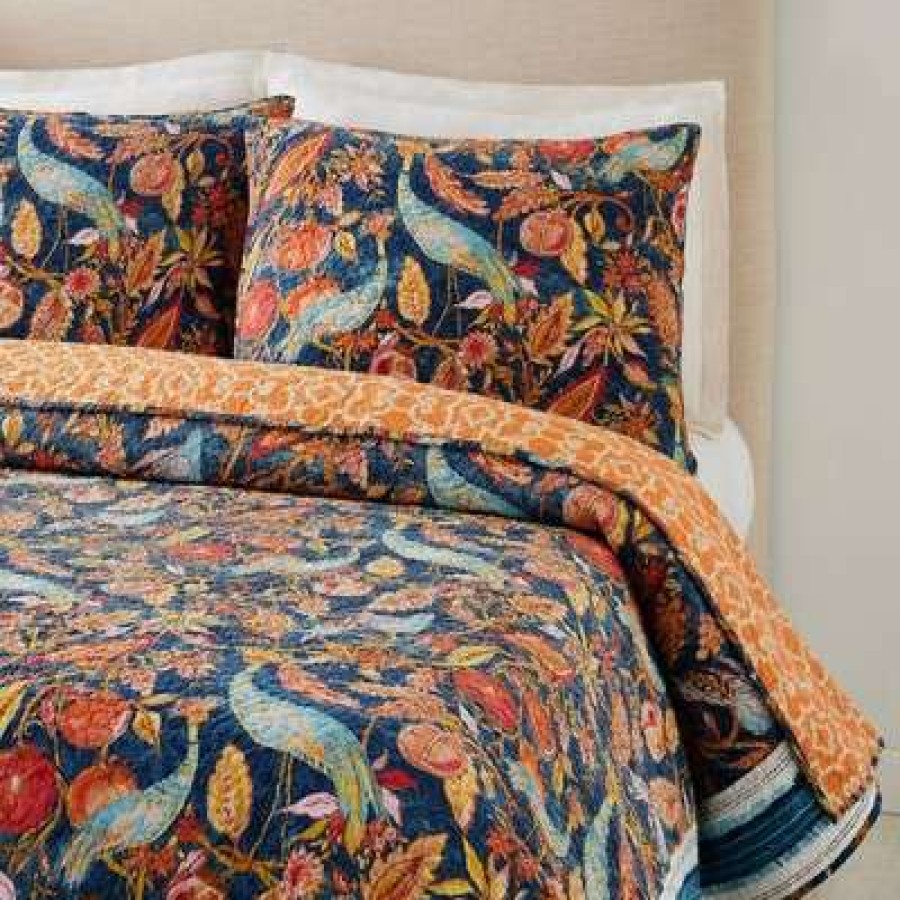 Quilt Bedding Sets * | Budget Peacock Garden Quilt & Sham Set Blue/Orange Dena Home