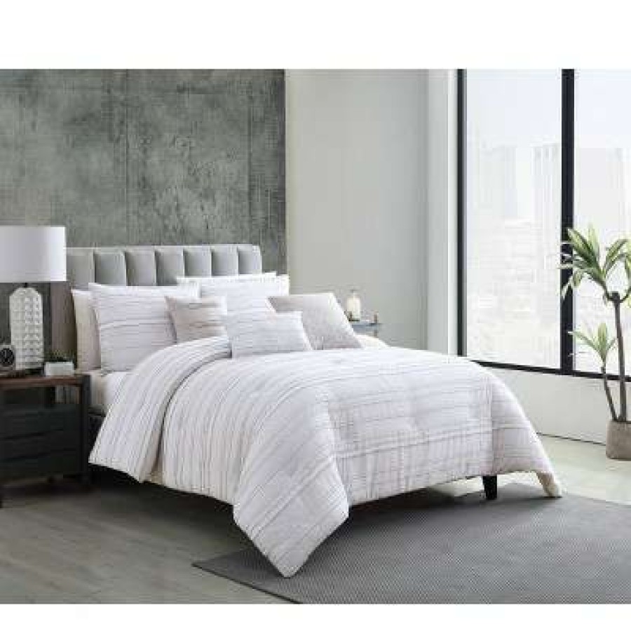 Comforter Bedding Sets * | Promo Boston 6 Piece Comforter Set Riverbrook Home White/Gray