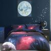 Duvet Cover Bedding Sets * | Cheap 3 Pcs Polyester Galaxy Sky Cosmos Night Bedding Sets Queen Fuchsia Piccocasa