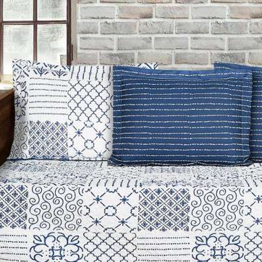 Quilt Bedding Sets * | Deals Lush Decor 6Pc Monique Daybed Set Blue Lush Decor