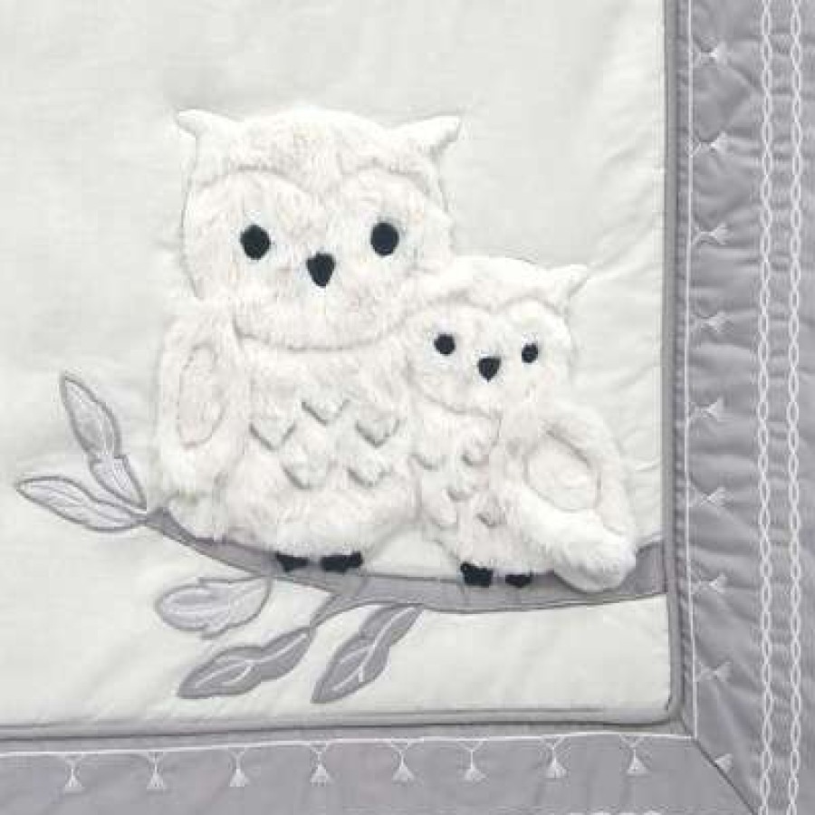 Quilt Bedding Sets * | Deals Lambs & Ivy Luna White/Gray Celestial Owl 4-Piece Nursery Baby Crib Bedding Set