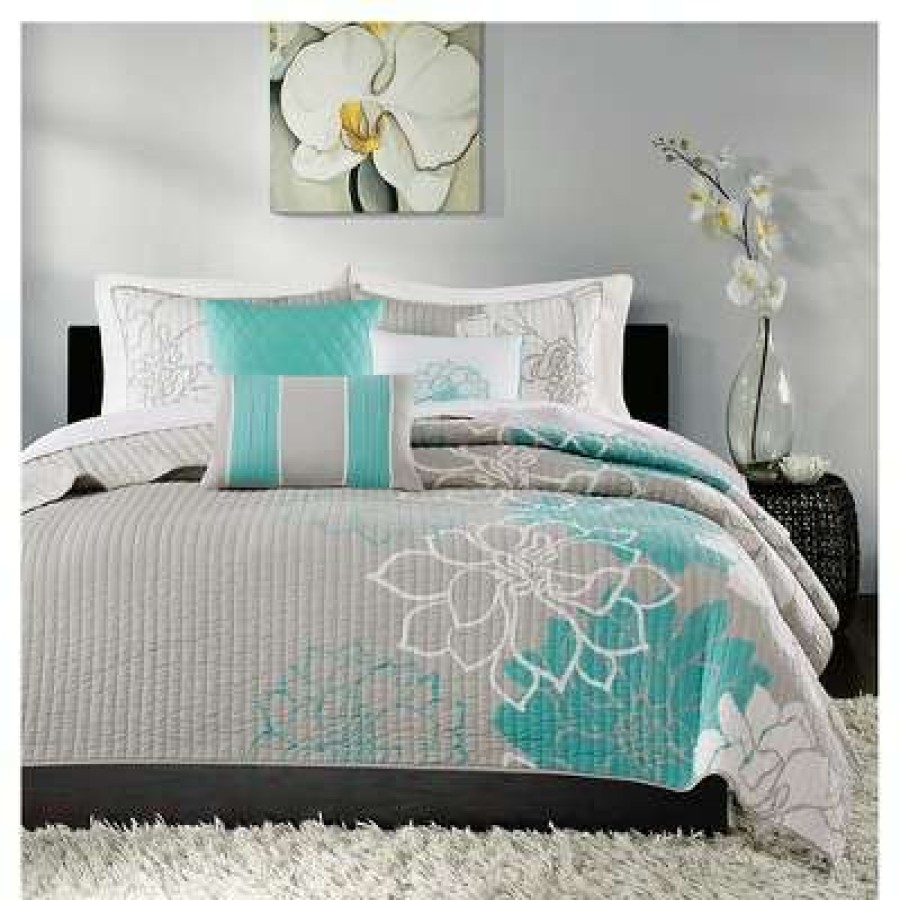 Coverlet Bedding Sets * | Deals Madison Park Jane Floral Quilted Coverlet Set 6Pc