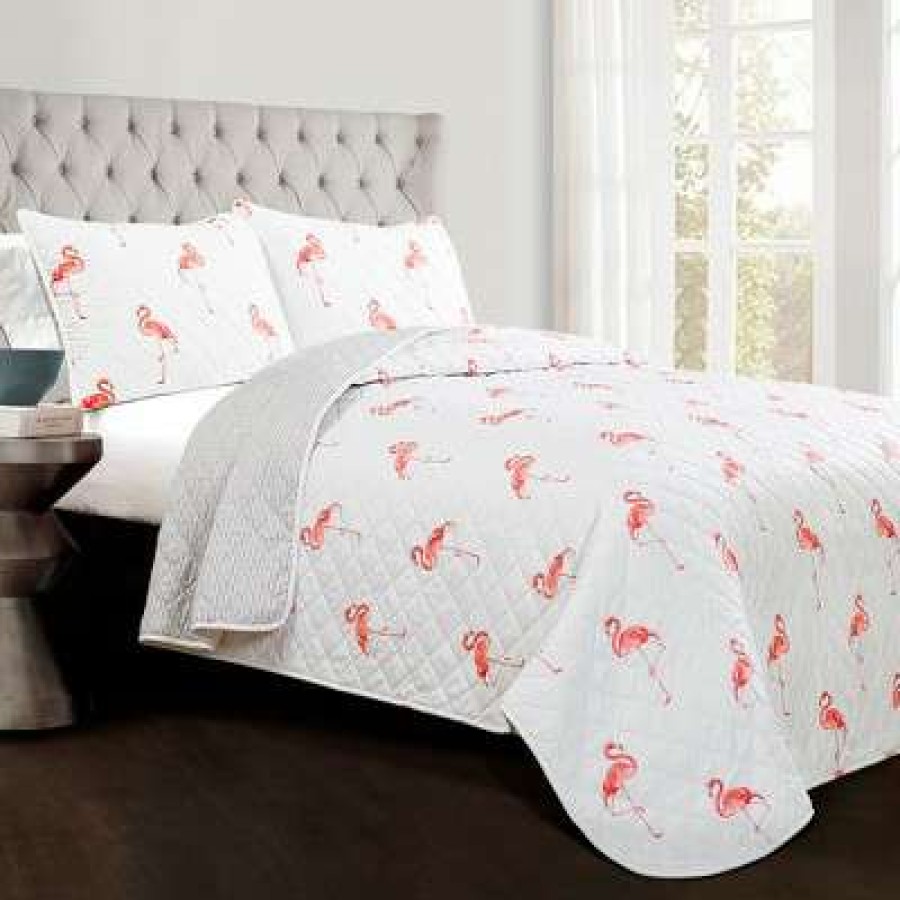 Quilt Bedding Sets * | Cheapest Lush Decor Coral Kelly Flamingo Quilt Set Lush Decor