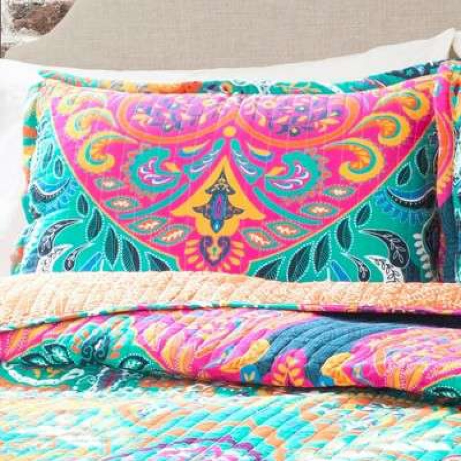 Quilt Bedding Sets * | Top 10 Lush Decor Boho Chic Quilt Set Turquoise/Navy Lush Decor