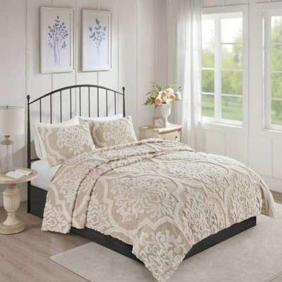 Coverlet Bedding Sets * | Budget Madison Park 3Pc Eugenia Cotton Damask Coverlet Set White