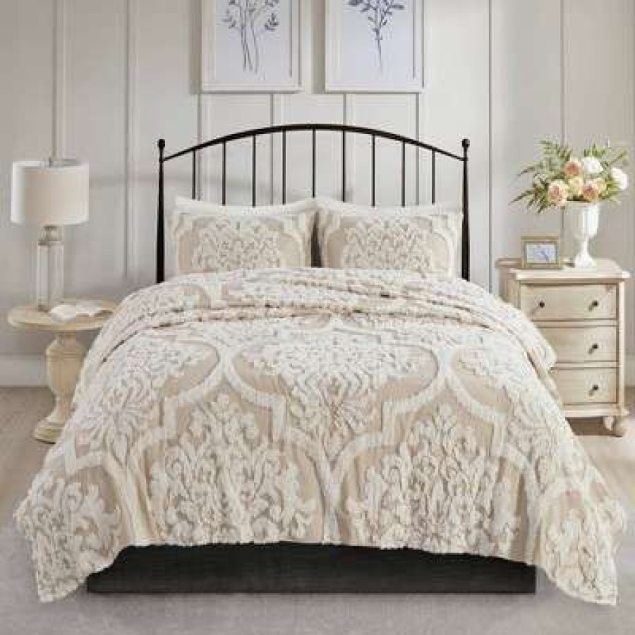 Coverlet Bedding Sets * | Budget Madison Park 3Pc Eugenia Cotton Damask Coverlet Set White