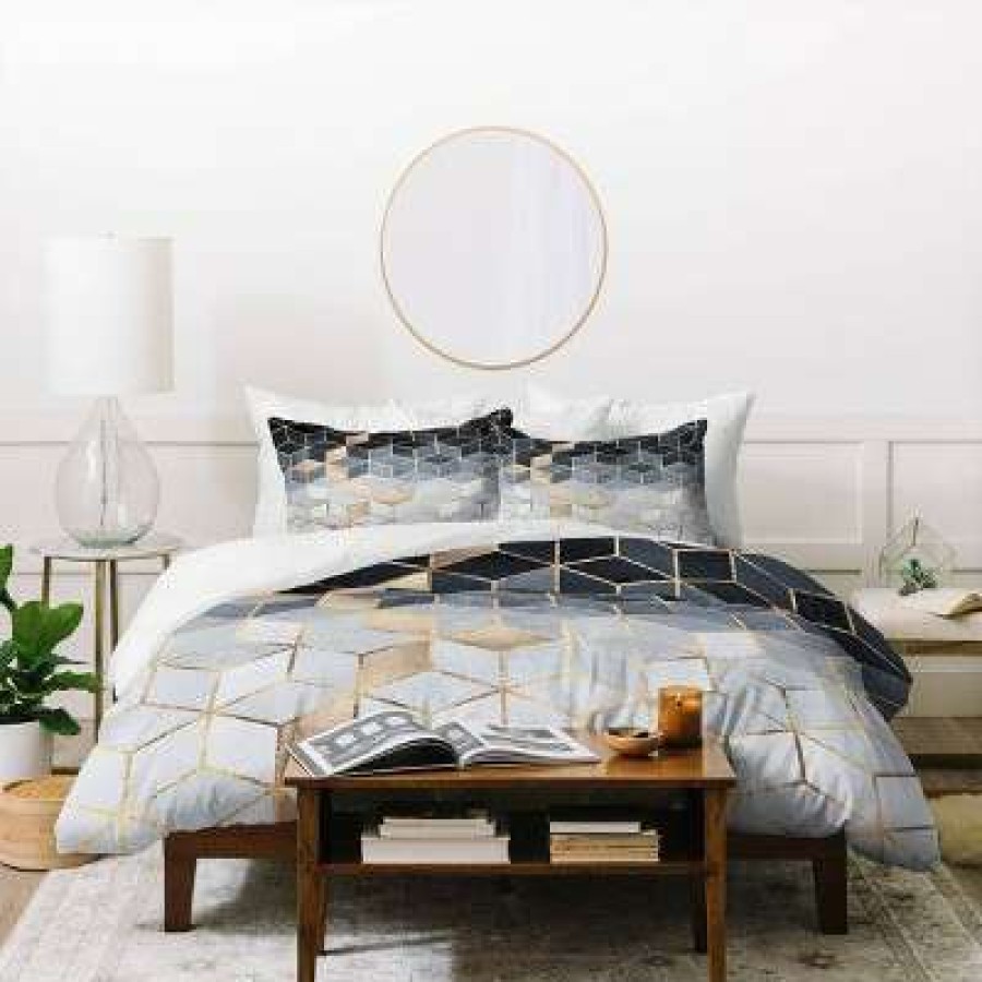 Duvet Cover Bedding Sets * | Hot Sale Elisabeth Fredriksson Soft Gradient Cube Duvet Set Deny Designs Blue