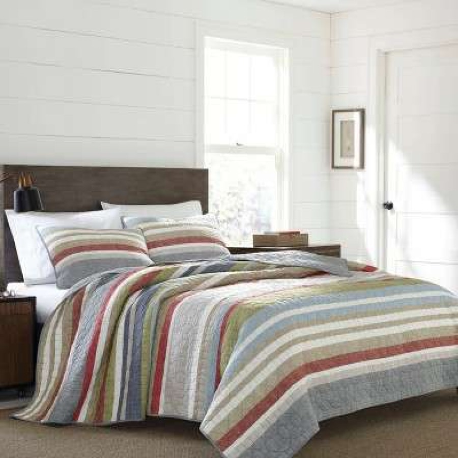 Quilt Bedding Sets * | New Gray Stripe Salmon Ladder Quilt Set Eddie Bauer